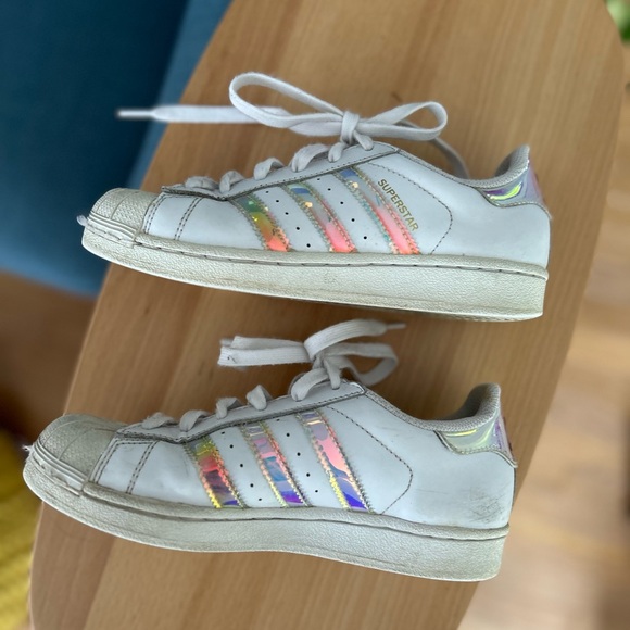 Adidas Superstar White Iridescent sneakers Sz 3 1/2 - Picture 2 of 7